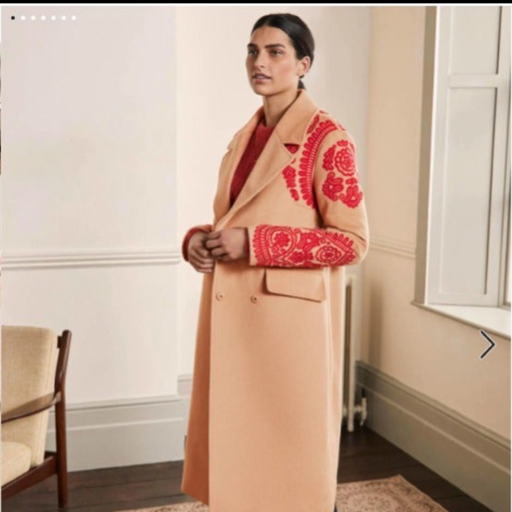 NWT BODEN Cecily Embroidered Wool Coat